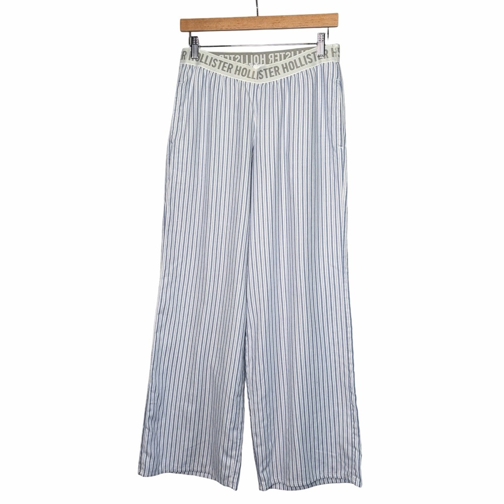 Hollister Cozy Elastic Waist Wide-Leg Sleep Pants in Blue Stripe, Size S Long